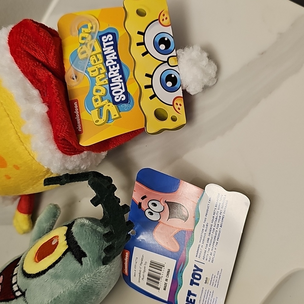 SpongeBob SquarePants 6" Santa and Plankton Plush Duo Pet Toys. NWT. - Picture 8 of 9